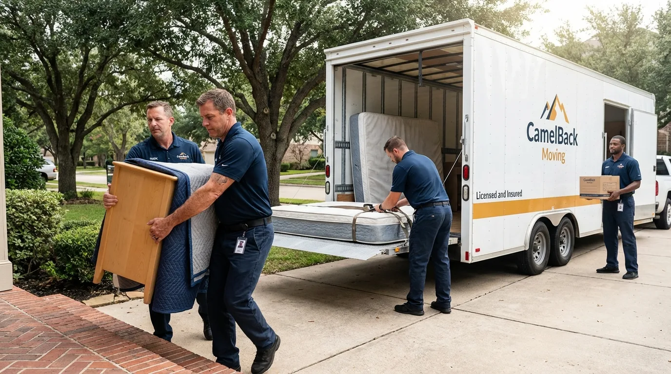 Crew loading residential truck for cross-state move from Priest River, ID